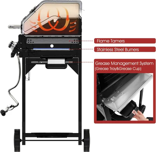 Miniatura 7 de Royal Gourmet GA4400T Parrilla de acero inoxidable de 4 quemadores, gasolina de propano líquido, 40,000 BTU, estilo de carrito, perfecto para un
