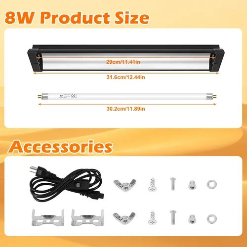 Miniatura 6 de T5 UVB - Kit combinado de lámpara para reptiles 8W 10.0 - Luz HO UVB completa para reptiles con capucha de terrario de 12.44 pulgadas, bombilla UVB
