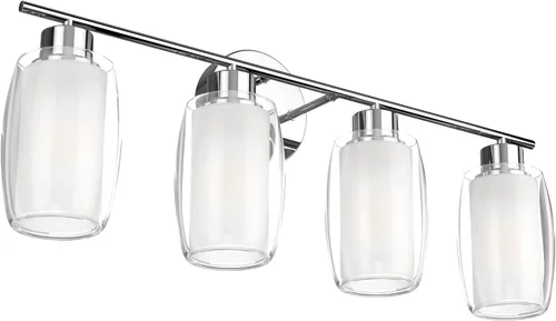 Miniatura 9 de Aipsun Lámpara de baño con 4 luces, luces cromadas arriba y abajo, modernas luces de bahthroom con vidrio transparente y vidrio esmerilado, luces