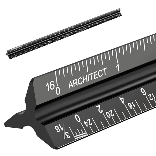 Miniatura 8 de Regla de escala triangular de arquitectura e ingeniería, juego de reglas de escala arquitectónica de 12 pulgadas, aluminio grabado con láser