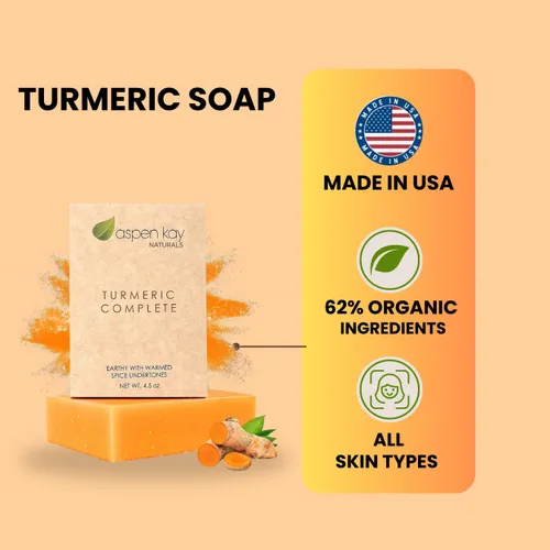 Miniatura 3 de Aspen Kay Naturals Jabón de cúrcuma para cara y cuerpo, hecho con manteca de karité orgánica, manzanilla y caléndula, lavado facial suave