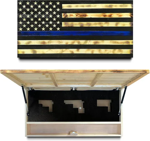 Miniatura 8 de Caja fuerte grande con la bandera estadounidense para armas – Acceso rápido oculto para rifles, escopetas y pistolas – Muebles de ocultación de Rojo