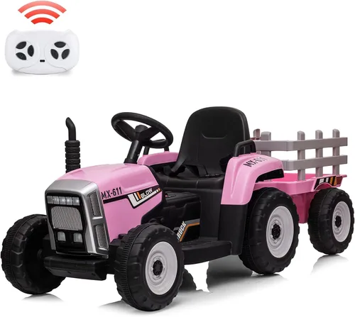 Miniatura 10 de Nasitip - Tractor eléctrico de 12V con batería, con remolque, vehículo de paseo para niños con control remoto/7 faros LED/cambios de marcha Azul