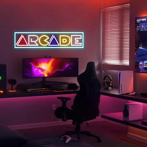 Letrero de neón de arcade, decoración de sala de juegos de arcade, letrero iluminado por USB para transmisión, cueva de hombre, regalo para Arcade20