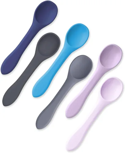 Cucharas para bebés – Cuchara grande de silicona para el destete LED del bebé, mango grueso, construcción flexible, textura suave, utensilios de