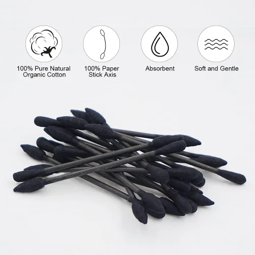 Miniatura 5 de Hisopos de algodón negro con punta de precisión, 400 unidades, brotes de algodón orgánico puntiagudo, doble cara, firmemente envueltos, punta