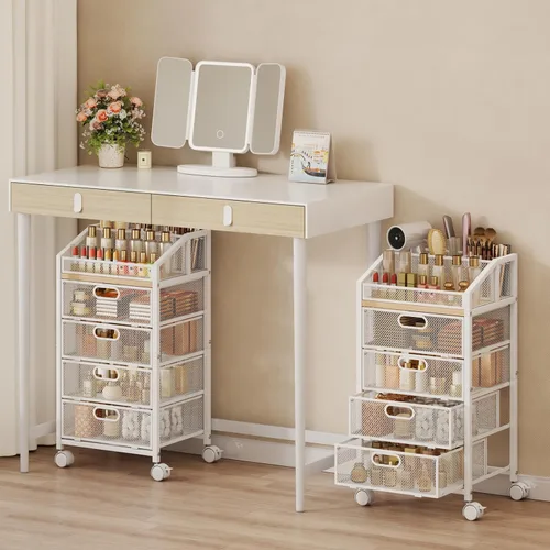 Miniatura 11 de HapiRm Organizador de maquillaje, carrito de almacenamiento de 4 niveles para el cuidado de la piel con cajón, carrito de maquillaje rodante