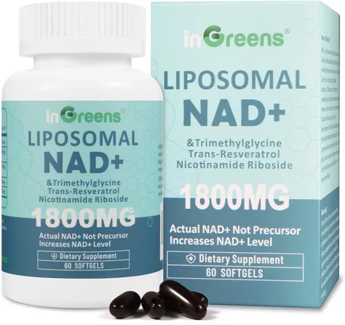 Miniatura 9 de inGreens Suplemento liposomal NAD+ de 1800 mg con ribósido de nicotinamida, resveratrol trans, trimetilglicina, reemplaza a NMN, aumenta NAD +