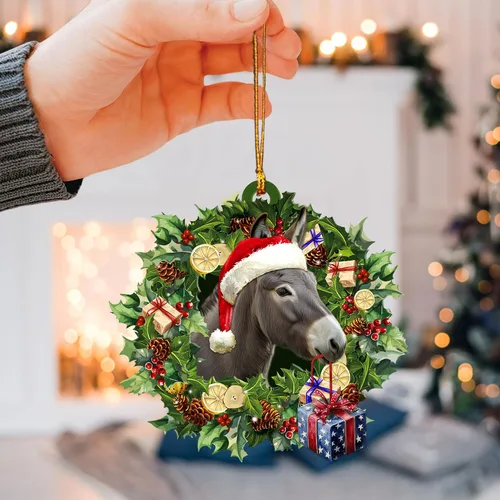 Miniatura 3 de Talataca Burro con sombrero de Navidad, reno con tira de luces 2D plano para espejo retrovisor de automóvil, accesorios para el árbol de Navidad