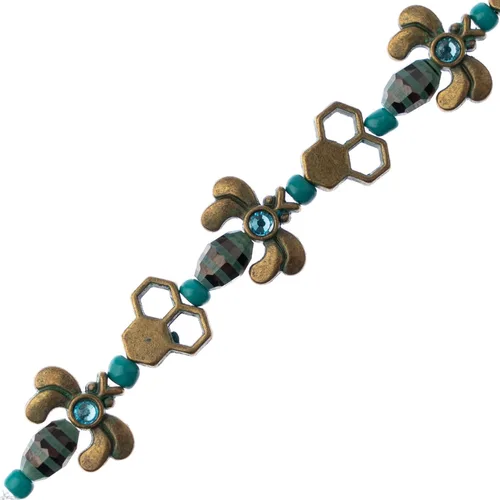 Miniatura 7 de John Bead Hilo de cuentas de 5 pulgadas en forma de panal y abejas en blanco y negro con detalles de bronce