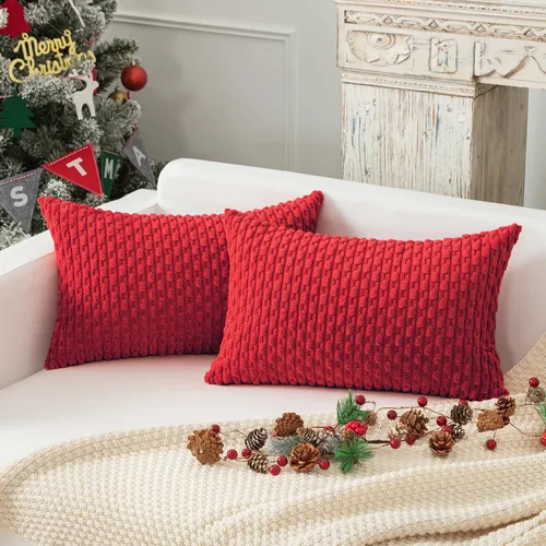 Miniatura 85 de Kevin Textile - Juego de 2 fundas de almohada decorativas de pana de 22 x 22 pulgadas, suaves, estilo bohemio, a rayas, decoración moderna del hogar