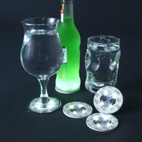Miniatura 4 de Posavasos con luz LED, luces LED para botellas, glorificador de botellas, discos LED para bebidas, posavasos con luz intermitente (blanco frío)