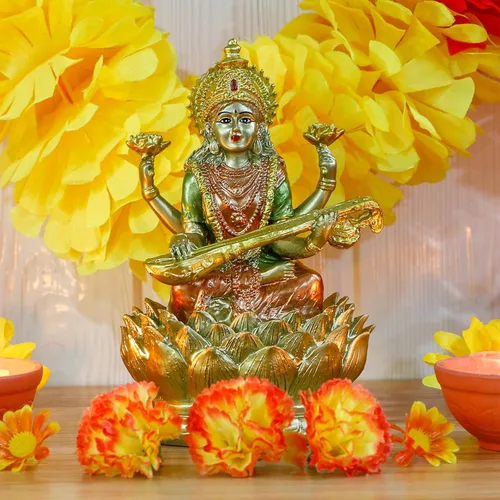 Miniatura 4 de alikiki Ídolo de Saraswati de la diosa hindú, 6.5 pulgadas de alto, conocimiento, música, artes, diosa Sarswati, estatua india Diwali, regalos