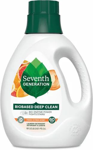 Seventh Generation Detergente líquido para ropa, aroma cítrico fresco, 60 cargas, combate las manchas, 90 onzas líquidas