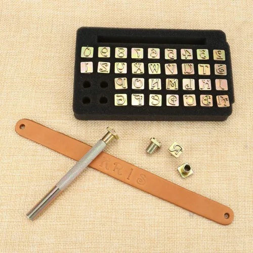 Miniatura 6 de Yoption Juego de 37 herramientas de estampado de cuero, 26 letras del alfabeto y 10 sellos de números, herramienta perforadora de acero de 0.354 in