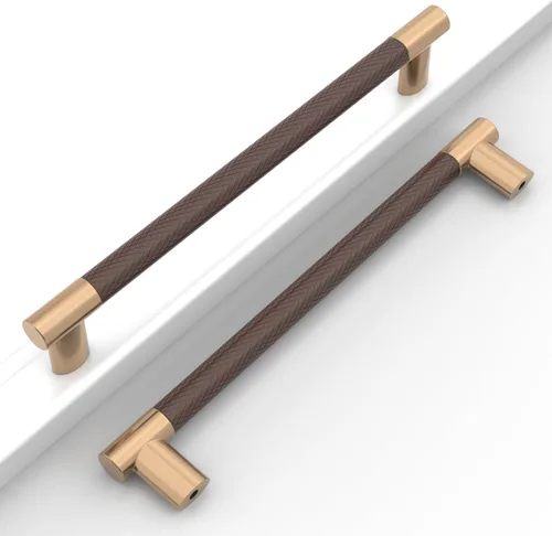 Miniatura 11 de Paquete de 10 manijas para alacena con agujero central de 3 pulgadas (76mm), tiradores de gabinete negros y dorados, tiradores de cajón de cocina
