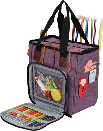 Bolsa de almacenamiento de hilo para tejer, organizador de ganchillo de gran capacidad, bolsa de viaje portátil con correa para el hombro, estuche