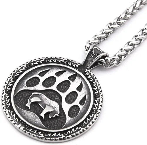 Miniatura 2 de BAVIPOWER Collar con colgante de pata de oso con diseño de nudo celta de acero inoxidable nórdico escandinavo collar auténtico vikingo.