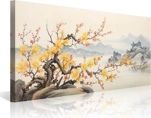 Miniatura 35 de Arte de Pared de Acuarela de Estilo Asiático Tradicional Chino Pájaro en Rama de Flor de Cerezo Roja Decoración Paisaje Floral Oriental Pintura