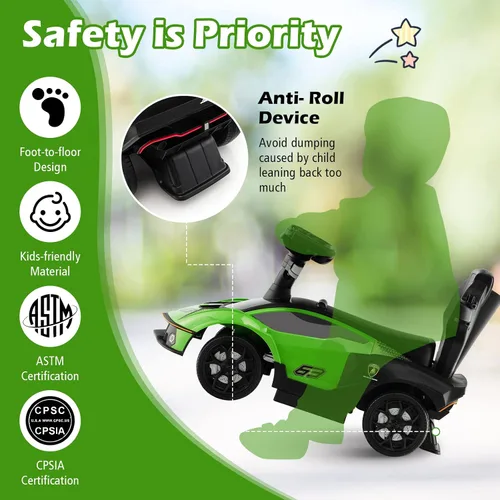 Miniatura 3 de Costzon Coches de empuje para niños pequeños, Lamborghini 3 en 1 con licencia con licencia Lamborghini, auto deslizante para caminar con asa, Verde