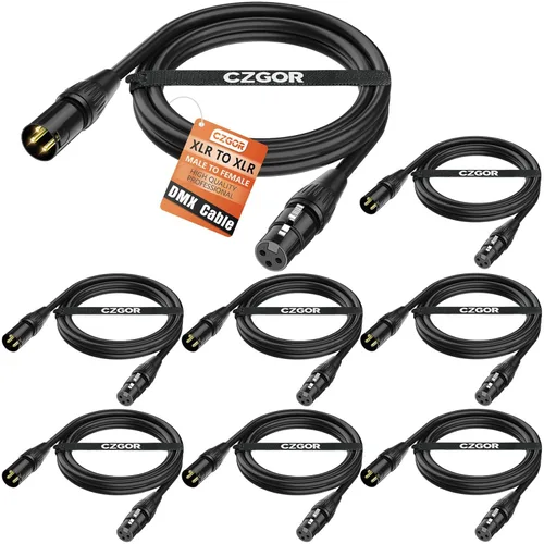 Cable DMX de 6.5 pies, paquete de 8 unidades, cable flexible XLR chapado en oro de 3 pines macho a hembra para señal de iluminación de escenario,