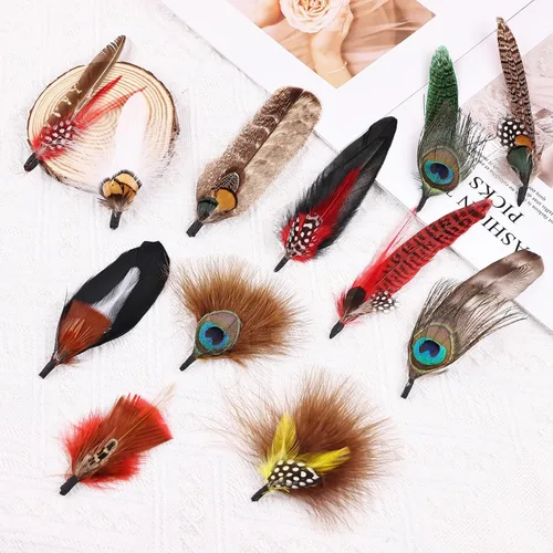 Miniatura 3 de 12 plumas para sombrero, plumas naturales surtidas para sombreros, coloridos pines de plumas reales para manualidades, sombreros de vaquero
