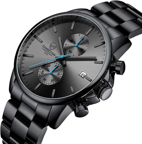 Miniatura 2 de Golden Hour Fashion Business Relojes para hombre con cronógrafo, a prueba de agua, de acero inoxidable, reloj de cuarzo con fecha automática