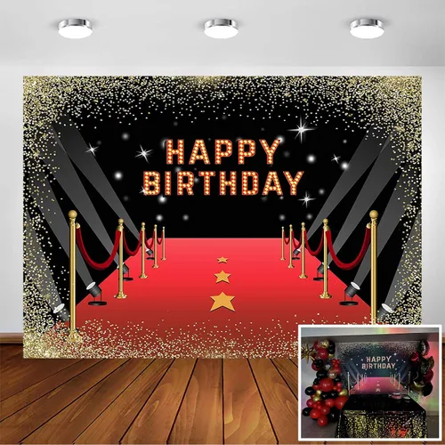 Avezano Telón de fondo de alfombra roja para fiesta temática de noche de película, sesión de fotos, fondo de fotografía, alfombra roja con purpurina