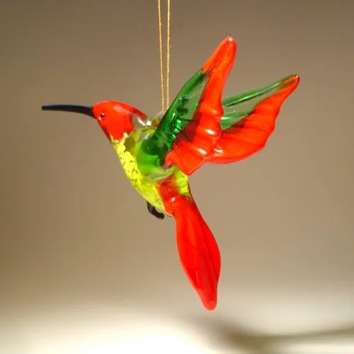 Miniatura 7 de Adorno colgante de colibrí de cristal rojo, verde y amarillo, hecho a mano, gran regalo coleccionable