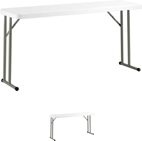 Miniatura 8 de Mesa plegable de 18 x 60 pulgadas, mesa de entrenamiento y eventos de plástico blanco granito, delgada, estrecha, larga, mesas de entrenamiento