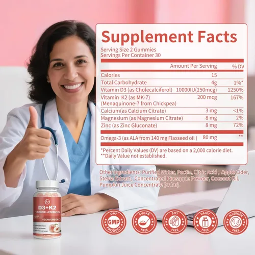 Miniatura 2 de Gomas de vitamina D3 K2 de M inch, vitamina D3 10000UI, K2 (MK-7) 200mcg, suplemento de vitamina D3 con K2 6-en-1 con Omega-3, magnesio y calcio