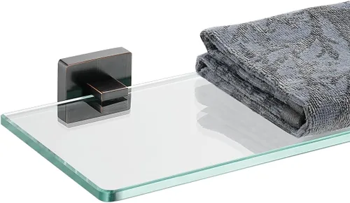 Miniatura 11 de JQK Estante de cristal para baño cromado, almacenamiento de ducha de vidrio templado de 12 x 5 pulgadas, montaje en pared cromado pulido de acero