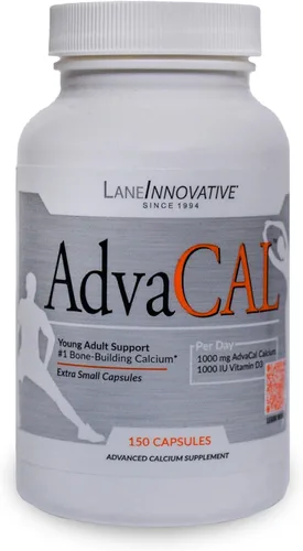 Lane Innovative - AdvaCAL 1000, Suplemento de calcio avanzado, cápsula extra pequeña fácil de tragar, soporta una mayor densidad ósea (50 porciones)