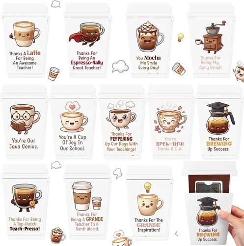 Miniatura 9 de Outus Paquete de 48 tarjetas de agradecimiento de fin de año para profesores, tazas de café, tarjetas de agradecimiento impresas con sobres