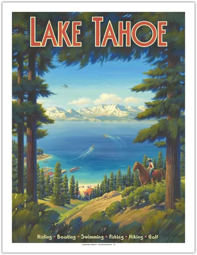 Miniatura 12 de Kerne Erickson - Póster de viaje vintage de Kerne Erickson Lake Tahoe California, equitación, barco, natación, pesca, senderismo, golf, impresión