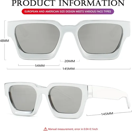Miniatura 131 de AIEYEZO Gafas de sol cuadradas para mujeres y hombres, gafas de sol cuadradas con montura gruesa, estilo de diseñador simple