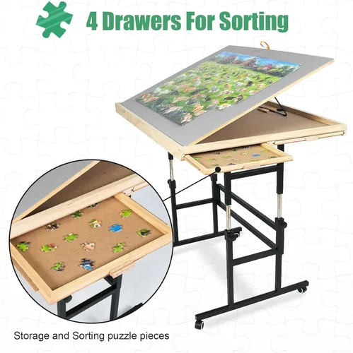 Miniatura 4 de ALL4JIG Mesa de rompecabezas de 1500 piezas con patas, mesa de rompecabezas ajustable de 24.53 x 33.19 pulgadas, tablero de rompecabezas de madera