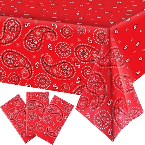Miniatura 21 de Tatuo Mantel de fiesta del oeste con estampado de cachemira, mantel de bandana, mantel de plástico rectangular con flores para fiesta temática