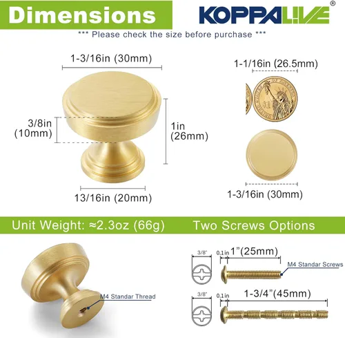 Miniatura 2 de Paquete de 10 pomos de latón macizo para gabinetes de cocina, pomos dorados modernos para tocador, tiradores de perillas de gabinete de escalón