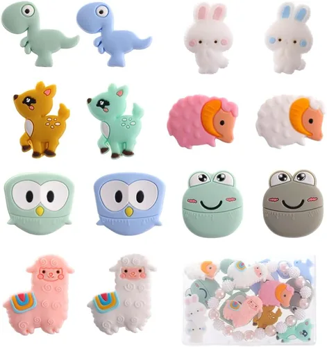 Miniatura 21 de SUNNYCLUE 10 estilos de cuentas focales de silicona lindas 3D astronautas encantos de personajes de silicona a granel de dibujos animados espaciales