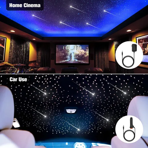 Miniatura 9 de CHINLY 32w Meteor Twinkle 1000pcs 0.03in 16.4ft Bluetooth RGBW LED Fibra Óptica Estrella Luz de techo, APP/Remoto + Kit de luz de estrellas fugaces