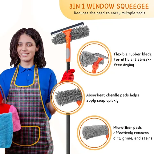 Miniatura 2 de Herramienta de limpieza de ventanas para el hogar, kit de escobilla de goma de 59.5'' para parabrisas de automóvil, puerta de ducha, limpieza