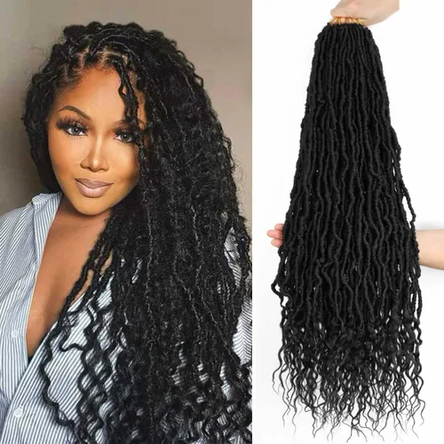 Miniatura 17 de 8 paquetes de cabello de ganchillo Goddess Locs de 14 pulgadas, trenzas de ganchillo suaves locs, extremos rizados, rastas bohemias de ganchillo 1b