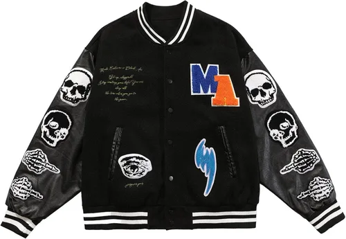 Aelfric Eden Chaqueta de motocicleta para hombre, chaqueta de béisbol Blackair Moto Varsity para mujer, abrigos vintage