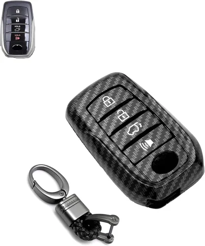 Miniatura 17 de x xotic tech Funda para llavero de ABS con patrón de fibra de carbono negra brillante, compatible con Toyota Land Cruiser, 4Runner Hignlander, Rav4