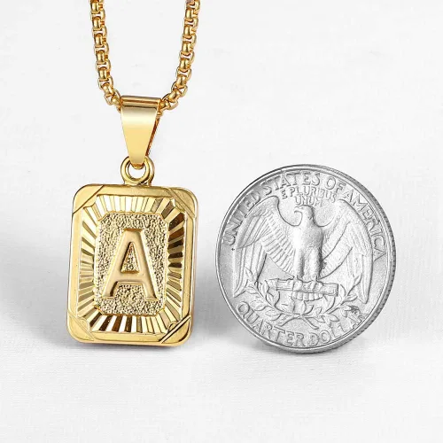 Miniatura 7 de Trendsmax - Collar con colgante de letra inicial para hombre y mujer chapado en oro amarillo cadena de acero inoxidable A Z 22 pulgadas
