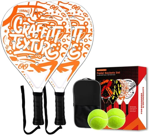 Miniatura 4 de Padel Racket Set of 2 - ABS Surface & EVA Foam Core, Beach Paddle Tennis Racquets for Adults, Including 2 Balls & Carry Bag - Outdoor, Sand, Amarillo
