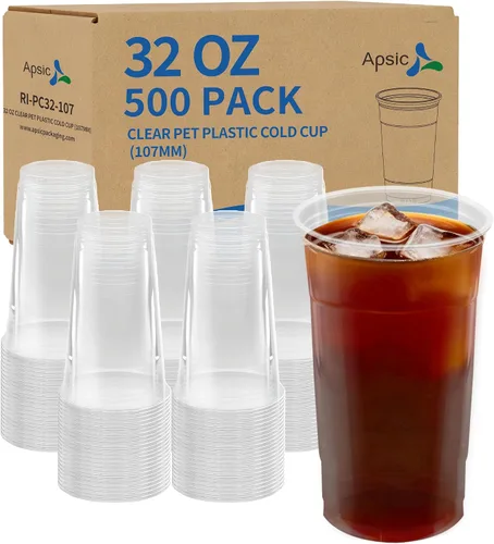 Vasos transparentes de PET de 32 onzas, 500 unidades de vasos de cristal desechables de gran capacidad para café helado, batidos, jugo y bebidas