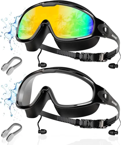 Miniatura 10 de Aegend - Nuevas gafas de natación de visión amplia para adultos, con protección antiniebla/UV, sin fugas, con tapones para los oídos para hombres