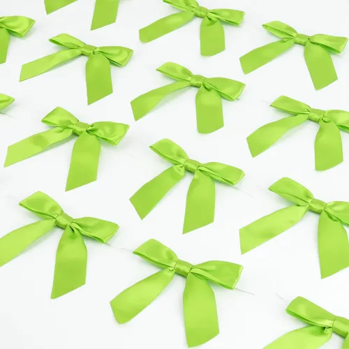 Miniatura 8 de AIMUDI Lazos con Alambre Giratorio para Bolsas de Golosinas 3.5" Lazos de Cinta de Satén Verde Manzana para Manualidades Lazos Prefabricados